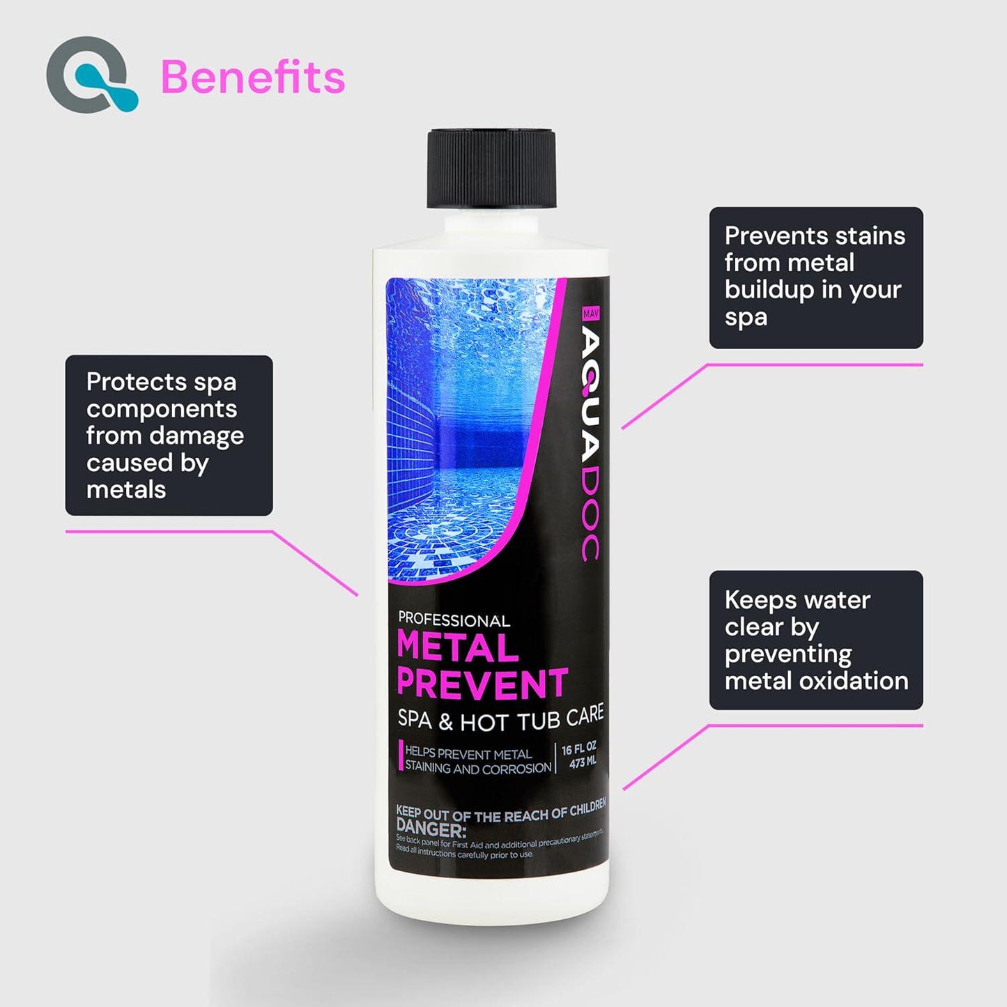 Spa Metal Control - Advanced Spa Metal And Stain Control And Spa Metal Prevent. Maximize Your Hot Tub Metal And Stain Control And Keep The Spa Metal Out Of Your Hot Tub - MAV AquaDoc 16oz