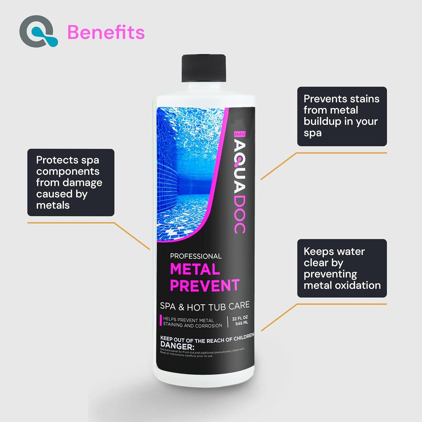 Spa Metal Control - Advanced Spa Metal And Stain Control And Spa Metal Prevent. Maximize Your Hot Tub Metal And Stain Control And Keep The Spa Metal Out Of Your Hot Tub - AquaDoc 32oz