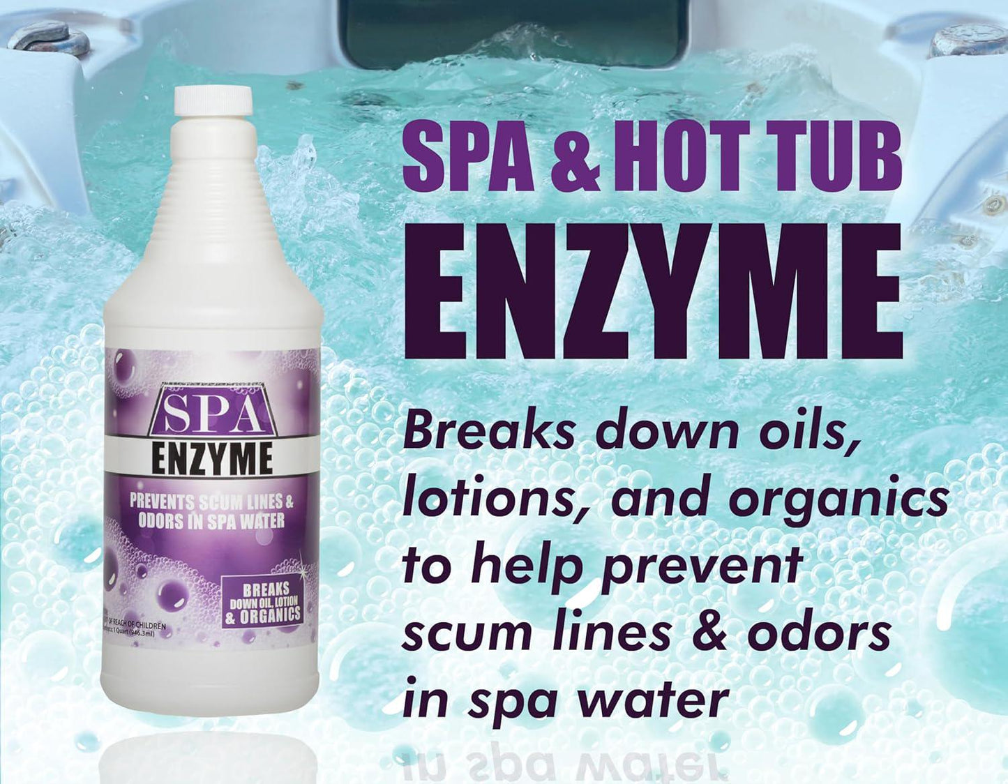 Spa And Hot Tub Enzymes - Quart - Prevents Scum Lines And Odors In Hot Tub And Spa Water, Breaks Down Oil, Lotion And Other Organics