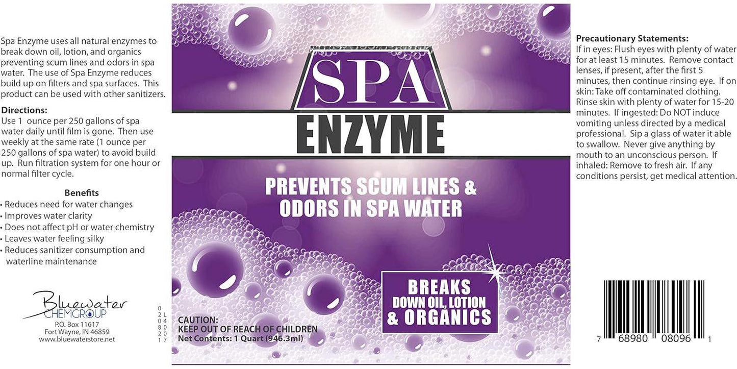 Spa And Hot Tub Enzymes - Quart - Prevents Scum Lines And Odors In Hot Tub And Spa Water, Breaks Down Oil, Lotion And Other Organics