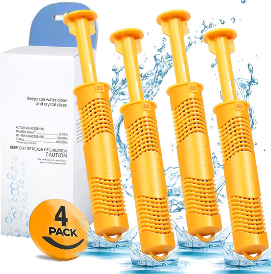 Spa In-Filter Mineral Sticks Parts For Hot Tub Filter Cartridge, Hot Tub Mineral Sanitizer Last For 4 Months Treats Spa Clear And Clarifier, 4PCS,Yellow