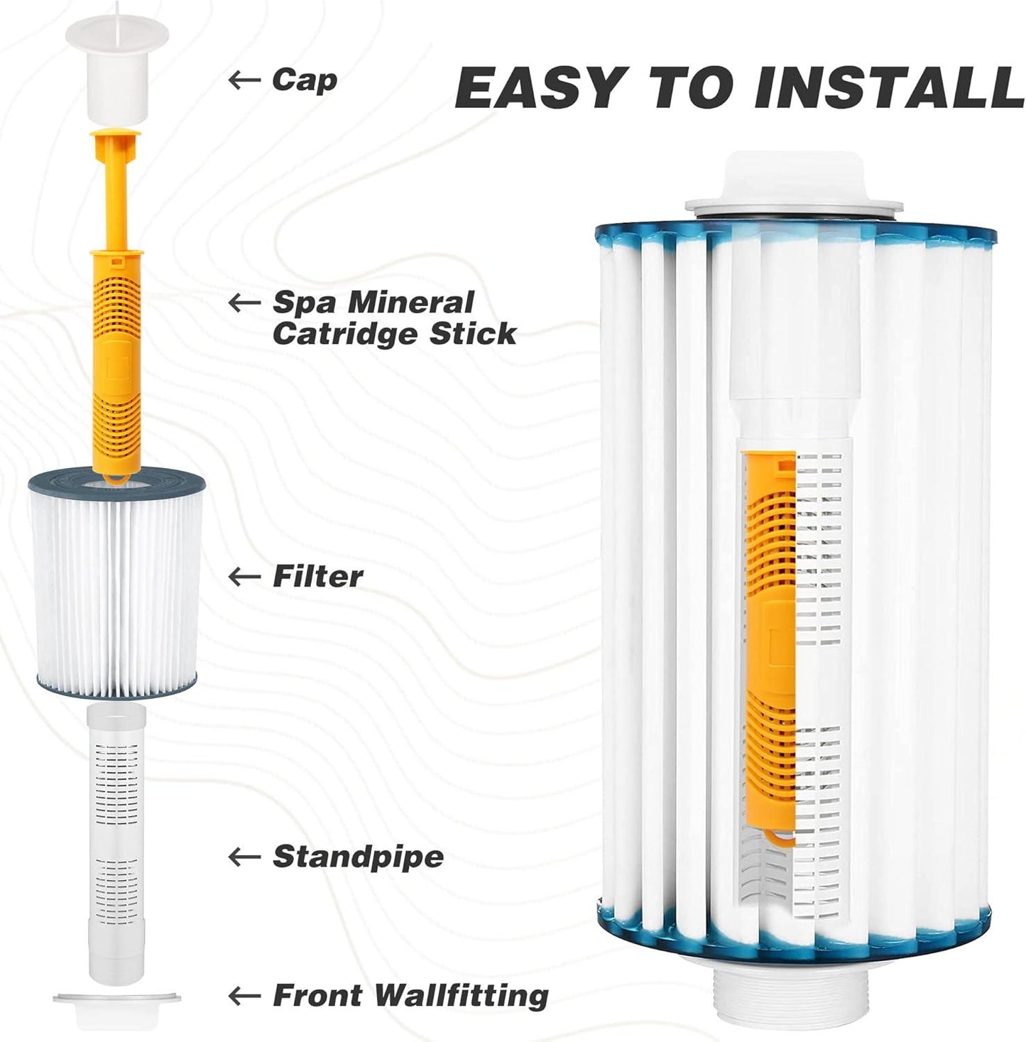 Spa In-Filter Mineral Sticks Parts For Hot Tub Filter Cartridge, Hot Tub Mineral Sanitizer Last For 4 Months Treats Spa Clear And Clarifier, 4PCS,Yellow