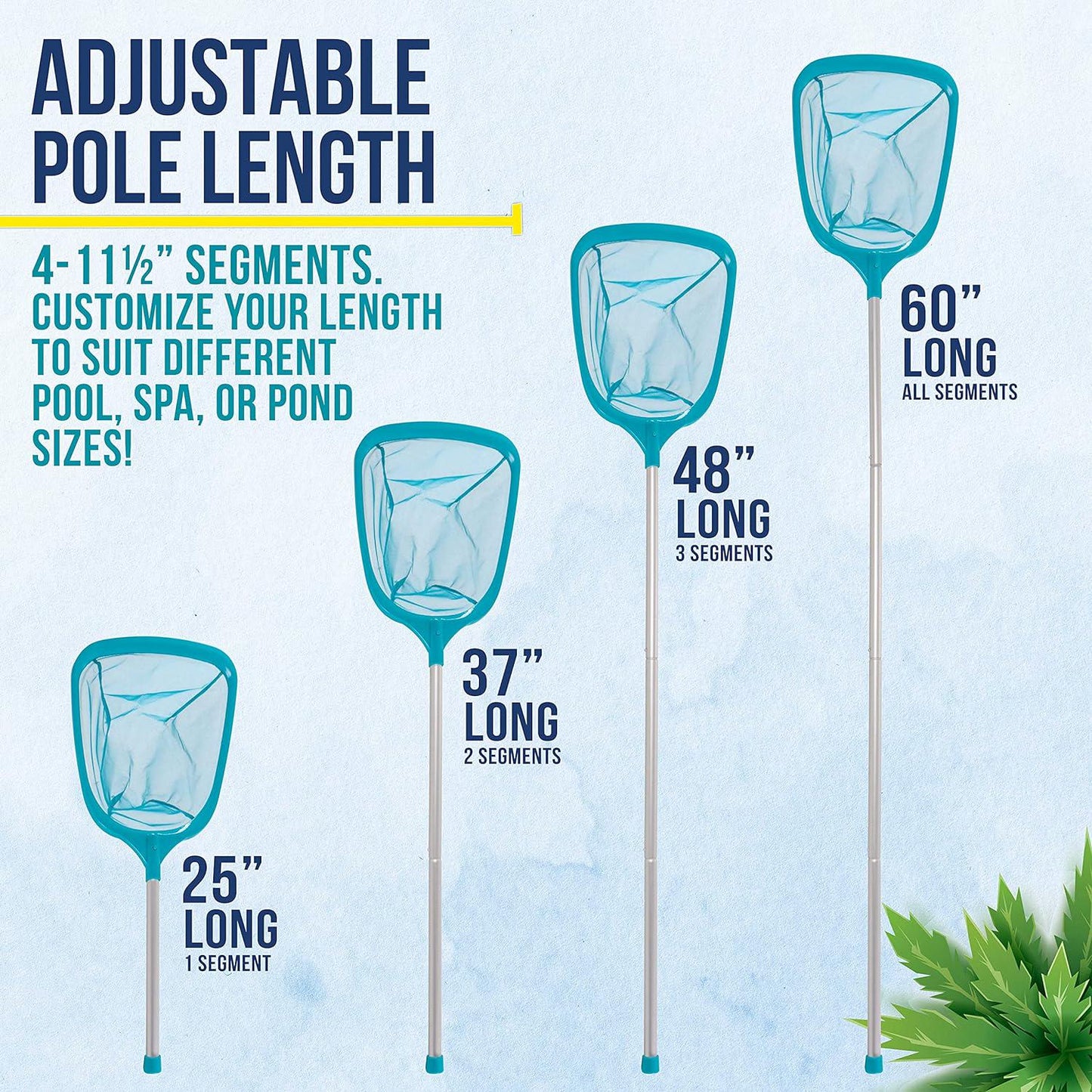 U.S. Pool Supply Swimming Pool 5 Foot Leaf Skimmer Net With 4 Aluminum Pole Sections - 6 Deep Ultra Fine Mesh Netting Bag Basket For Fast Cleaning Of The Finest Debris - 60 Long, Clean Spas, Ponds