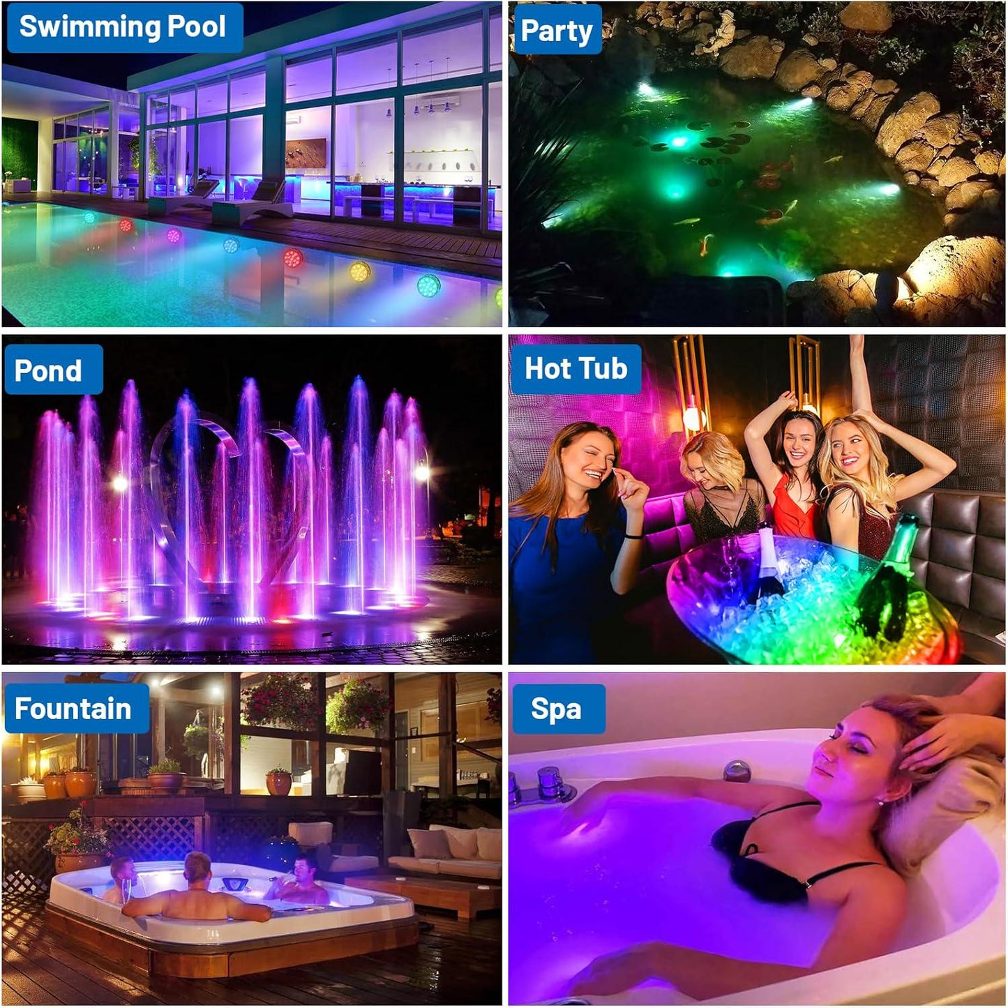 YiaMia Hot Tub Lights, Submersible LED Pool Lights With Suction Cup And Remote Control, 2-Pack RGB Color Battery-Powered Waterproof Lights For Ponds, Decoration, Parties, Vase Bases, Spas, Aquariums